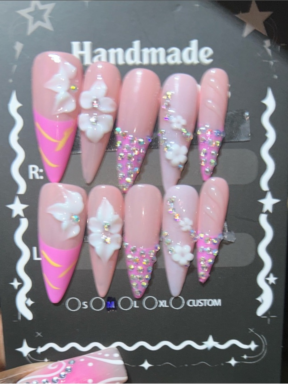 Handmade Pink Floral Stiletto Press-On Nail Set